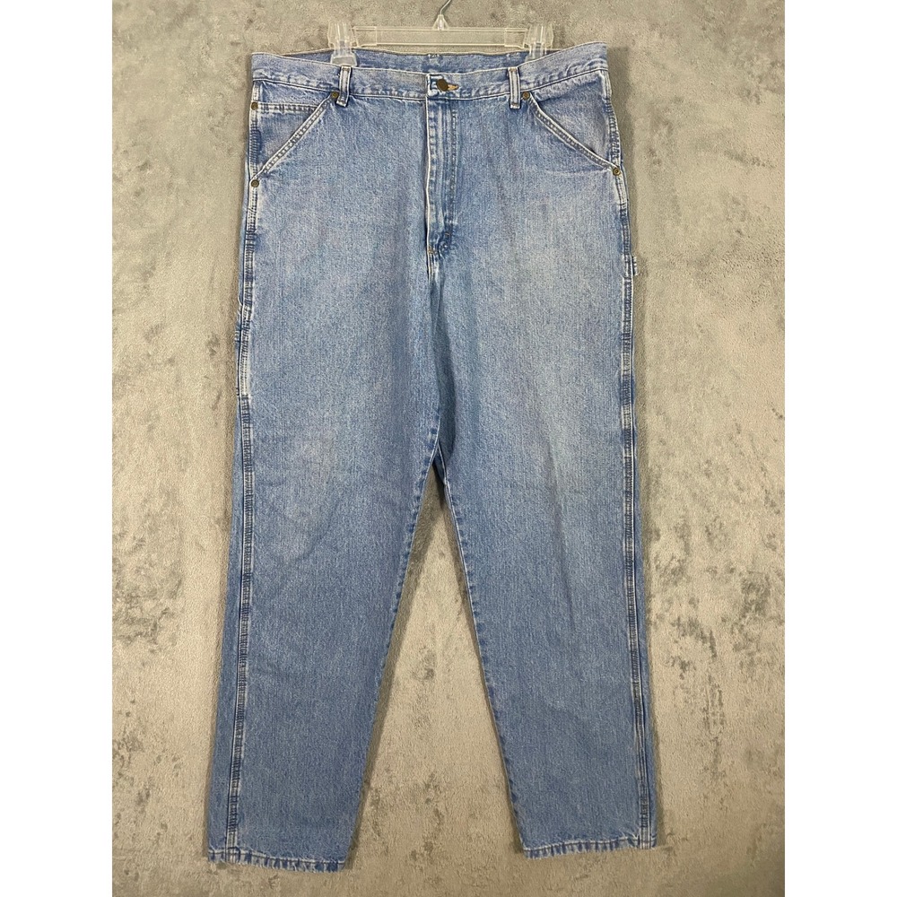 Wrangler Carpenter Jeans 38x34 Blue Rugged Wear Relaxed Fit‎ Baggy Faded Utility